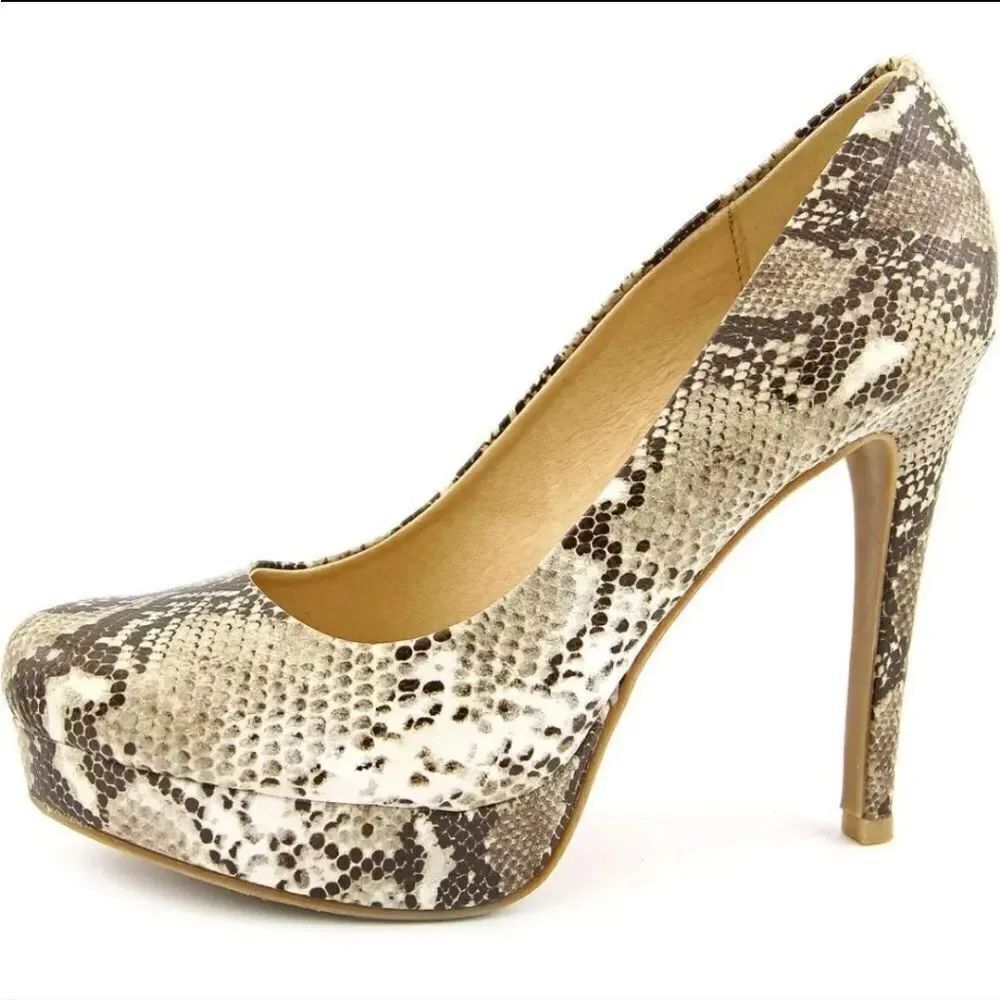 CHINESE LAUNDRY WOMEN'S PYTHON ROUND TOE SLIP-ON WOMEN"S HIGH HEEL STILETTOS